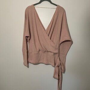 NWOT Style Rack Women's Wrap V-Neck Tie Front Deep Plunge Ribbed Shirt - Size M